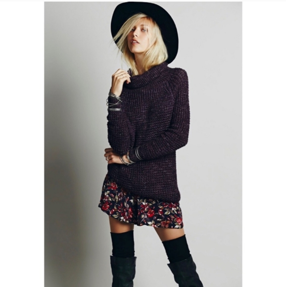 Free People Rare Dylan Chunky Marled Knit Cowlneck Turtleneck Sweater Dress - Picture 12 of 16
